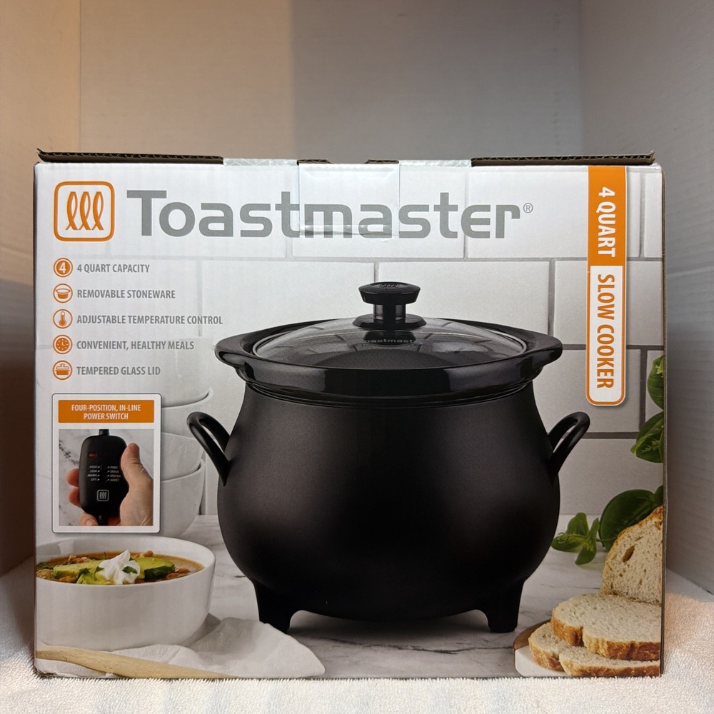 Toastmaster 4 QT Black Cauldron Slow Cooker Removable Crock Glass Lid Halloween